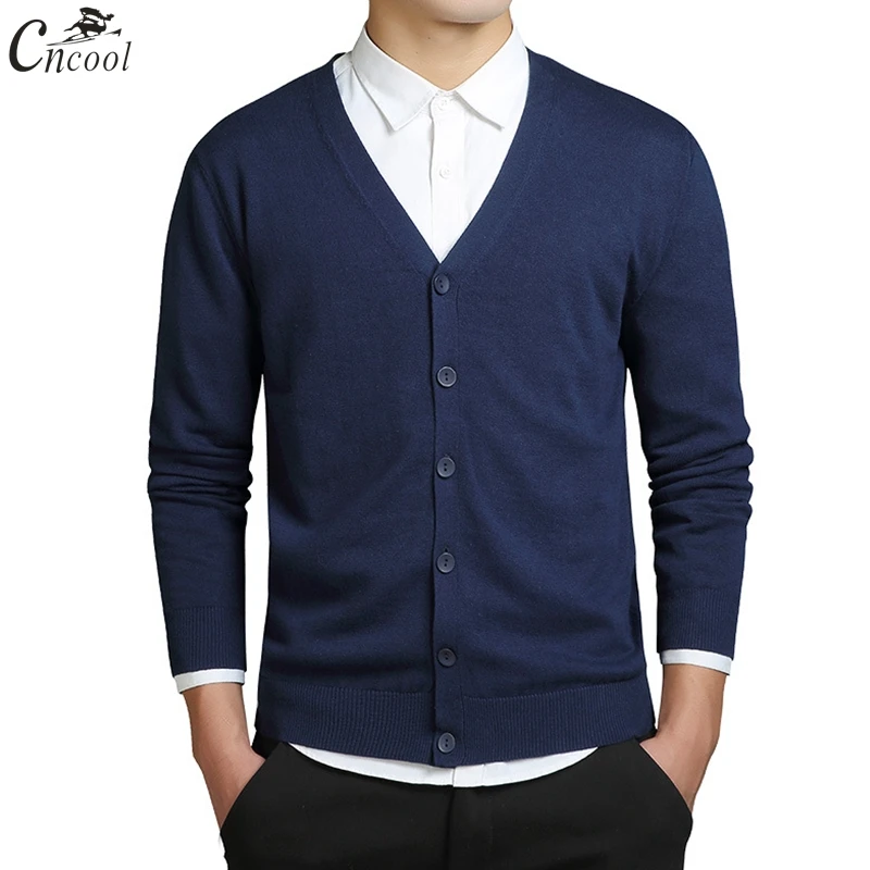 

Cncool Mens Knitted Sweaters Cardigans 2018 Autumn Winter Business Casual V Neck Solid Color Slim Fit Male Knit Cardigan