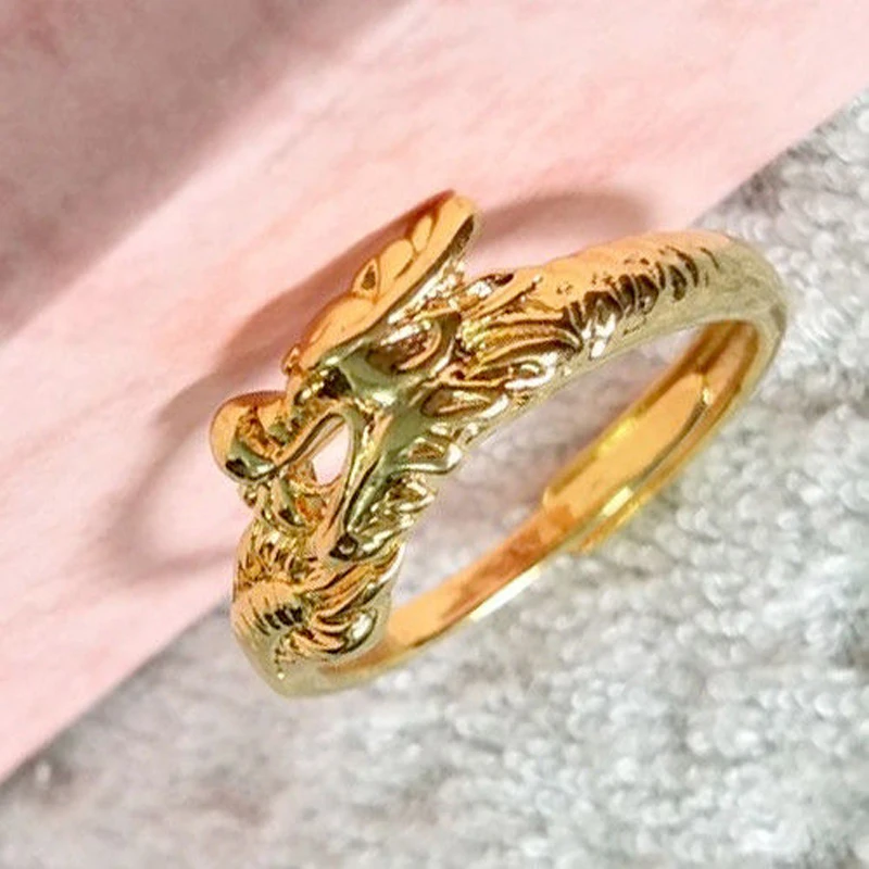 Old Fashioned Cool Ring Drogon Carved Men 24k Yellow Gold Filled Rings 