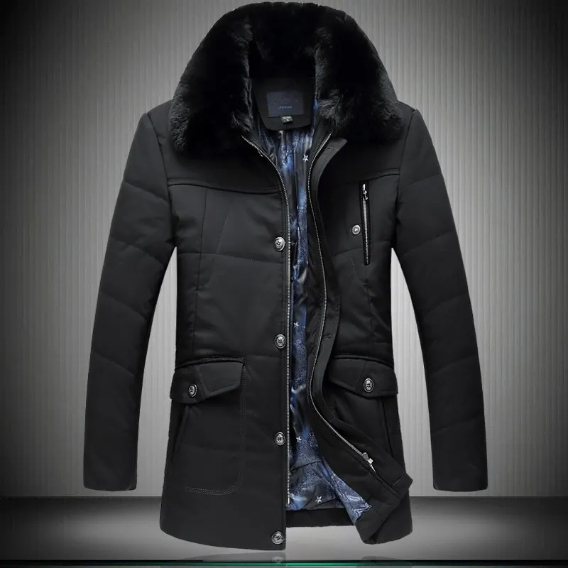 

MIXCUBIC 2018 winter British style warm Big fur collar Padded coat jackets for men casual slim warm overcoat men,L-7XL