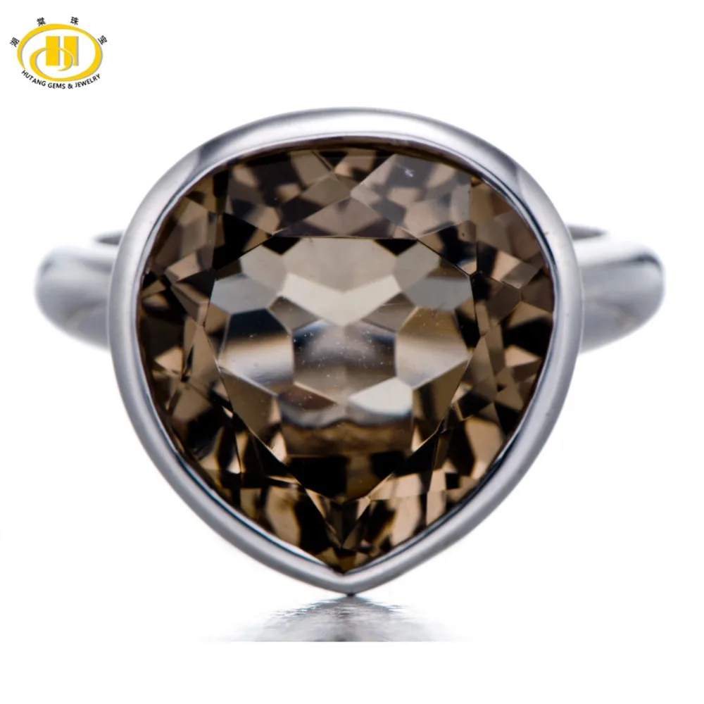 

Hutang Fashion Heart 7.75ct Natural Smoky Quartz Gemstone Solid 925 Sterling Silver Ring For Women Lady Fine Jewelry Rings Gift