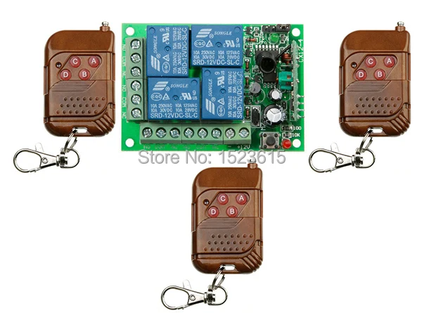 

New DC12V 10A 4CH 4Channe RF wireless remote control switch System teleswitch 3X Transmitter + 1 X Receiver,315/433 MHZ
