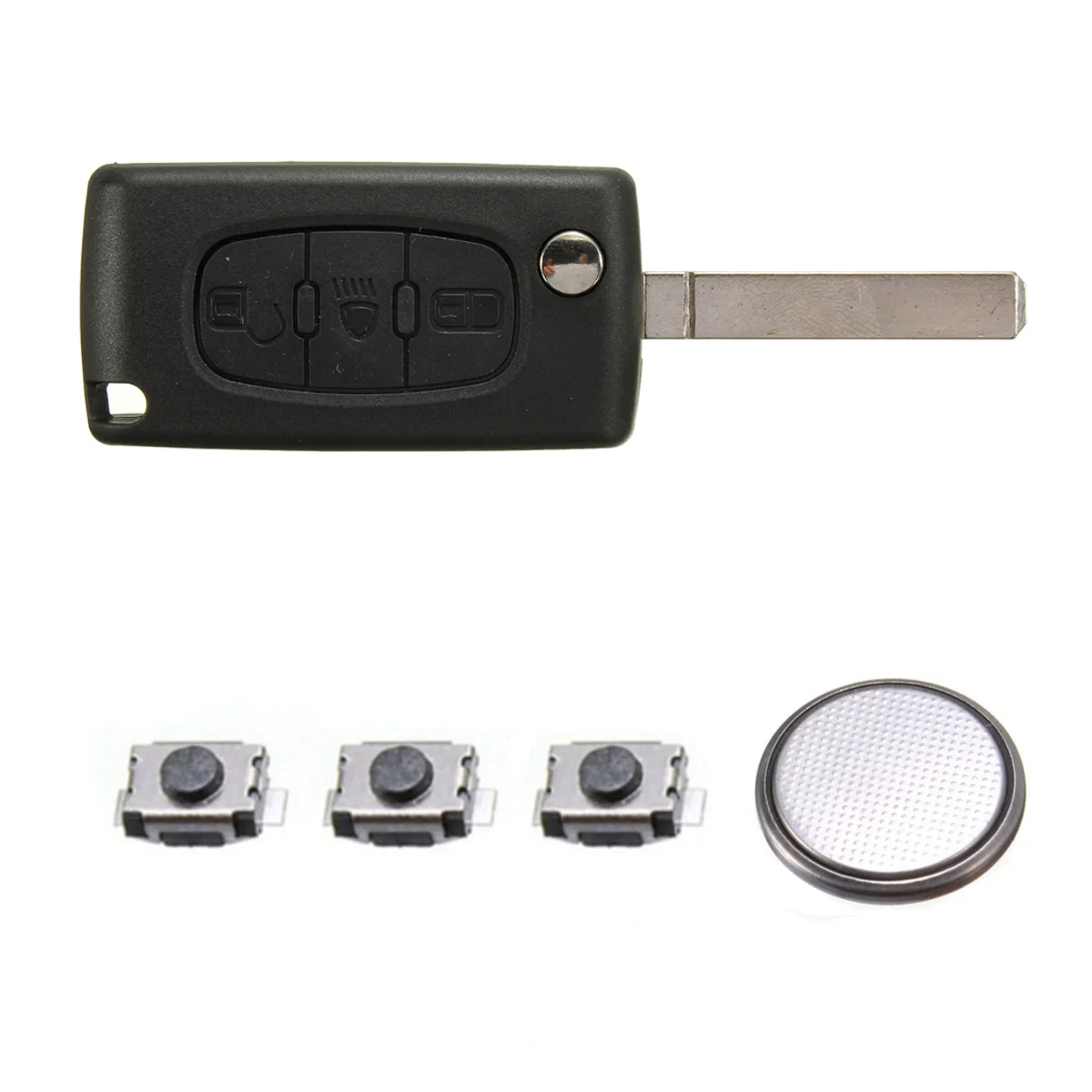 

Black 3 Button Light Remote Flip Folding Key Case w/ Blade battery+Touch switch For Citroen C4 C5 C6 C8