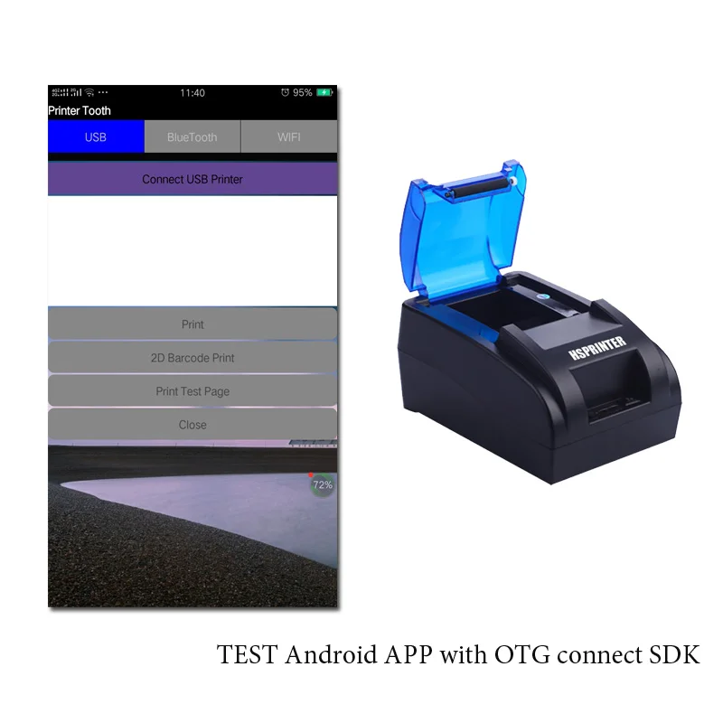 HSPOS горячая Распродажа USB 58 Pos термопринтер для чеков билетов с OTG кабелем