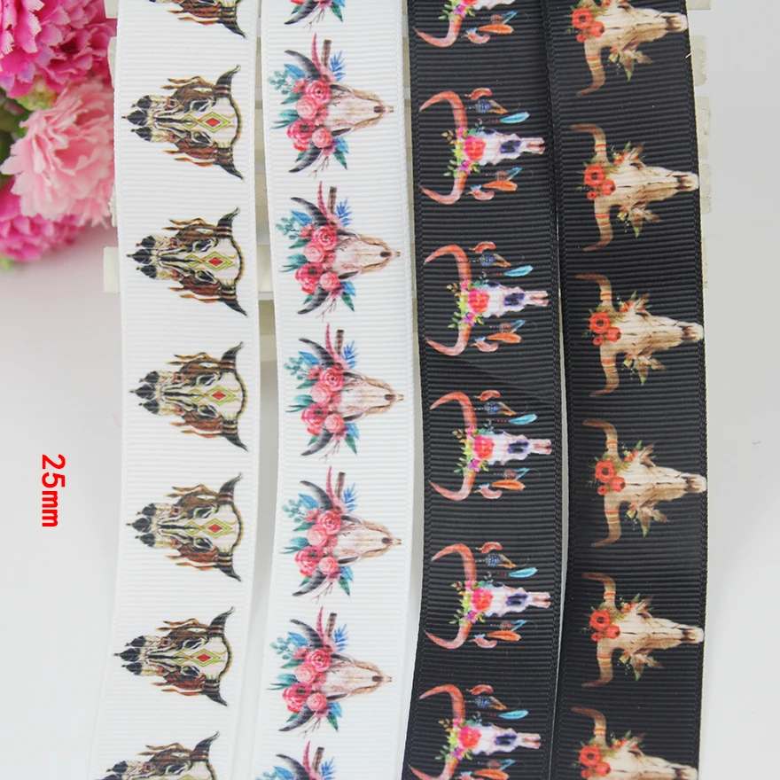 

Creative cow with floral printed webbing 25mm printing polyester grosgrain ribbon Gift Wrap Decoration Tape 20 yards