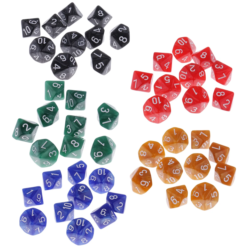 50pcs Plastic 10-sided Polyhedral Dices D10 Set Party Game Toys Props Colorful Dice for Bar Pub Casino