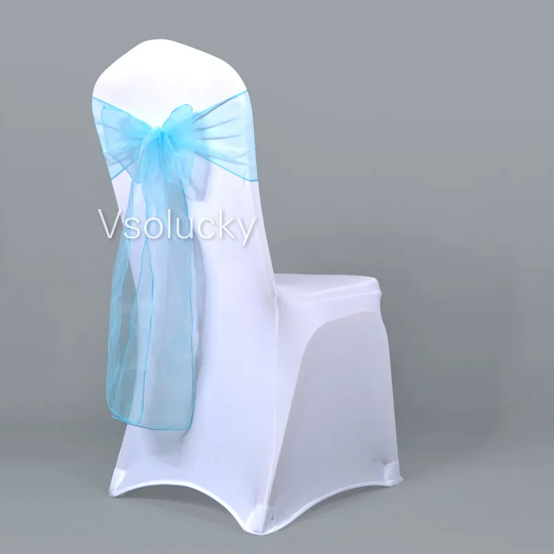 100pcs/lot Turquoise / Light Blue Sheer Organza Chair Sashes Bow Cover