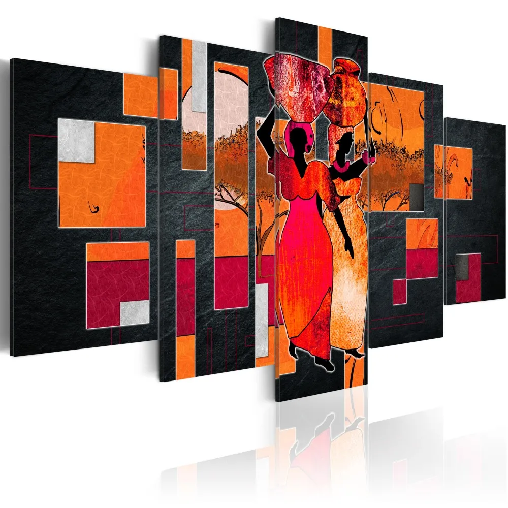 5 Панель Холст Настенная абстрактная африканская Женская пейзажная Картина на холсте Безрамная настенная живопись Декор для гостиной(без рамки