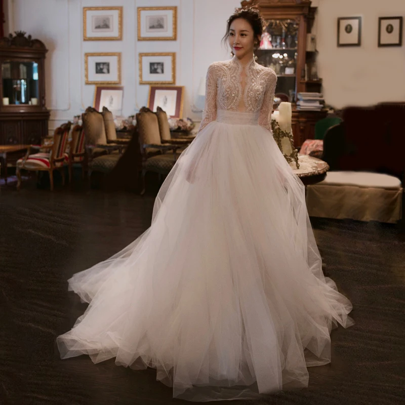 Vestido De Noiva Princesa Бальные Свадебные платья с длинными рукавами 2018 аппликационные