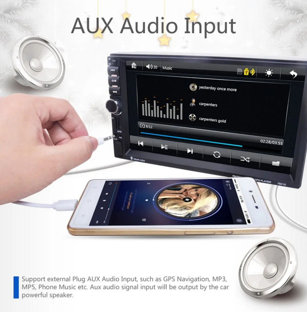 

7021G 2 Din Car MP4/MP5 Player 7inch Touch Screen With Radio GPS Function SD USB AUX Rear View Steer Wheel Control Car Player