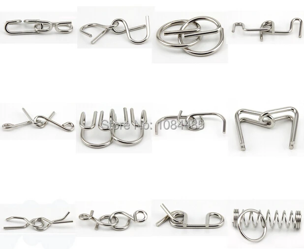 

12PCS/Lot IQ Metal Wire Puzzle Traditional Iron Brain Teaser Puzzles for Kids and Adults