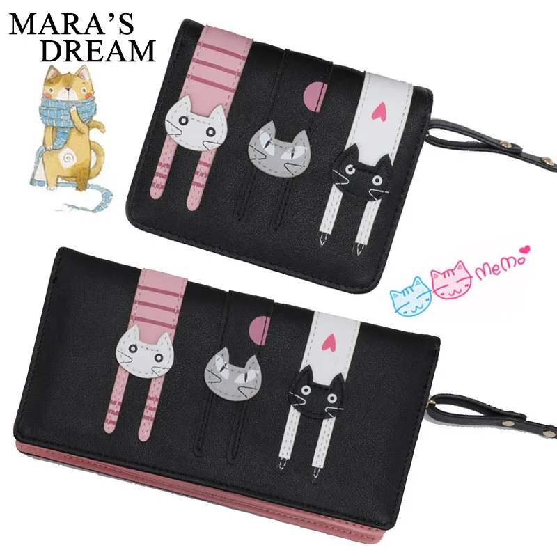 

Mara's Dream 2018 Women Wallet Cute Cats Cartoon Wallet Solid Color Long Creative Female Card Holder PU Wallet Zipper Coin Purse