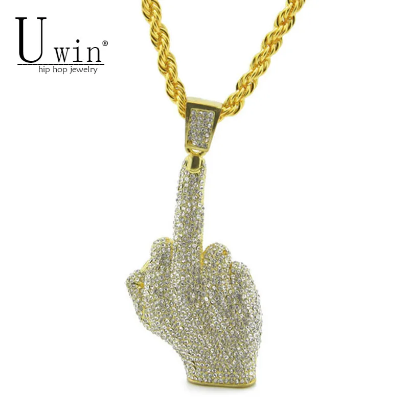Ожерелье UWIN Iced Out большой ручной кулон с пальцем сверкающее полностью