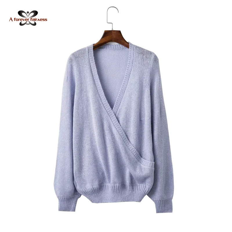 2016 Autumn Women Sweaters And Pullovers Casual Knitted Cross Knitwear V-Neck Pullover Fall Sweater M-219 | Женская одежда