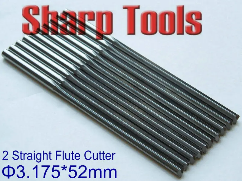 

10pcs 3.175x52MM 2 Flutes Straight Bit Wood Router Cutters Set, Tungsten Solid Carbide End Mills MDF Foam CNC Cutting Bits Tool