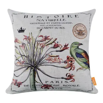 

LINKWELL 45x45cm Fashion Paris Green Bird and Flower Garden Linen Decor Throw Couch Sofa Pillowcase Cushion Covers Living Room