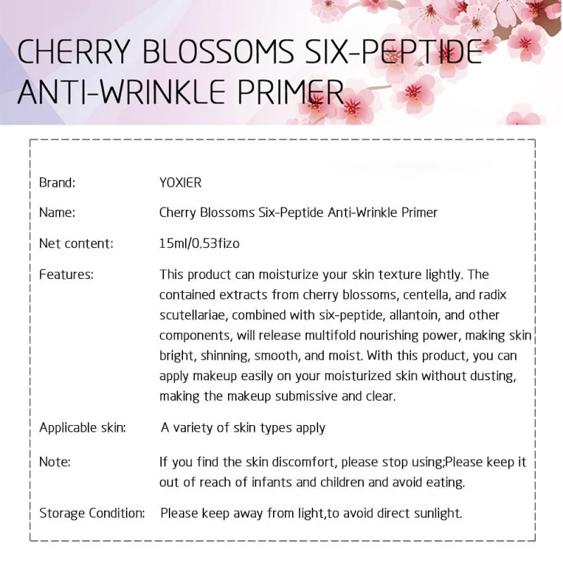 15ml Cherry Blossoms Essence Makeup Base Whitening Essence Primer Makeup Face Beauty Makeup Base forFace Lip