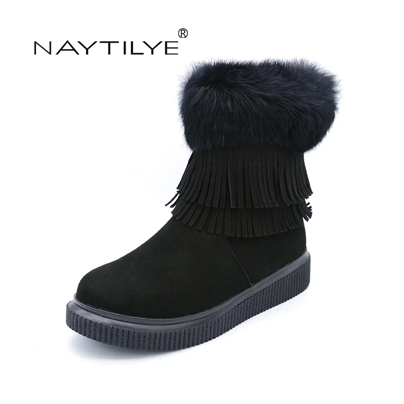 

NAYTILYT New 2017 PU eco leather shoes woman ankle warm winter boots women zip round toe nature wool black brown size 36-40