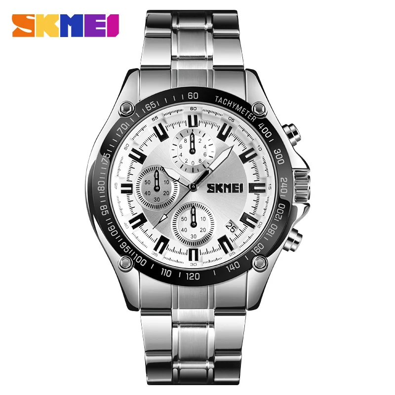 Лидирующий бренд для мужчин кварцевые часы водостойкий хронограф с секундомером спортивные наручные Модные Бизнес Montre Homme - Цвет: Silver
