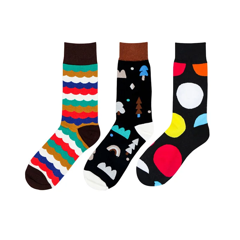 

2019 Fashion Colorful Socks Men Hit Color Argyle Stripes Big Dot Jacquard Filled Optic Combed Cotton Male Sock Meia Wedding Gift