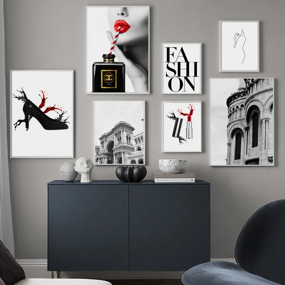 

Black White Vogue Perfume Lipstick Italy Wall Art Canvas Painting Nordic Posters And Prints Wall Pictures For Living Room Decor
