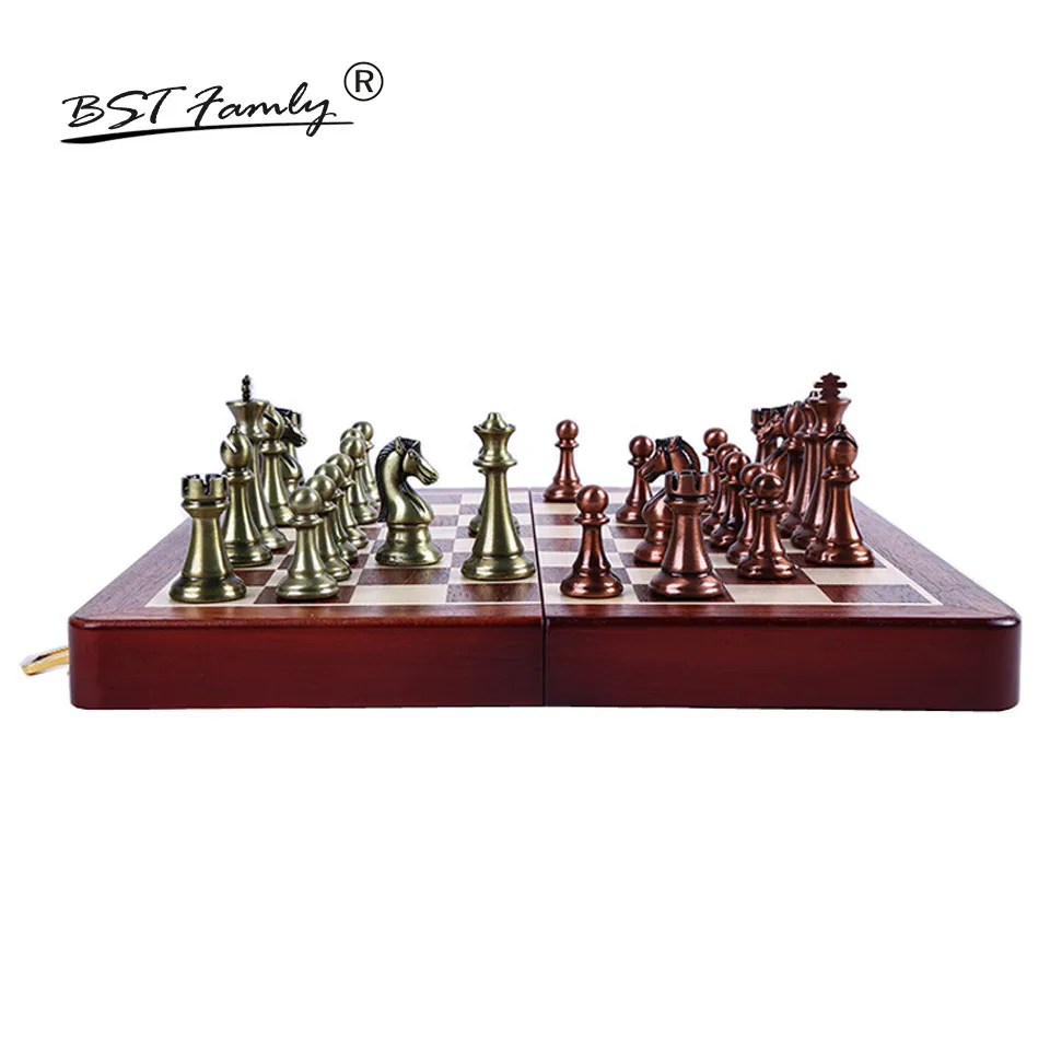 BSTFAMLY Kirsite Metal Chess Set Portable Game of Iternational Chess Wooden Folding Chessboard King Height 67mm Chess Game I8 BSTFAMLY Kirsite Metal Chess Set Portable Game of Iternational Chess Wooden Folding Chessboard King Height 67mm Chess Game I8
