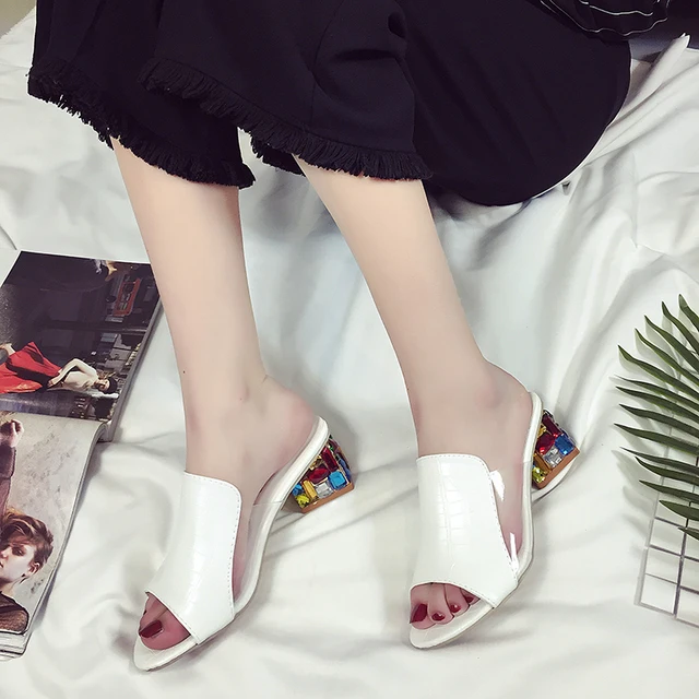 KarinLuna 2018 brand large sizes 34-41 Colorful Rhinestone crystals Heels peep Toe Summer womens Shoes Woman Sandals slippers -