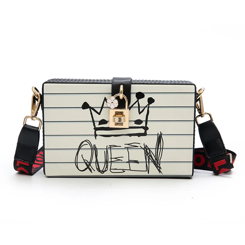 Весна лето женская сумка-мессенджер сумка с замком королева Печать Любовь Широкий ленточный ремешок Милая дизайнерская сумка через плечо для девочки