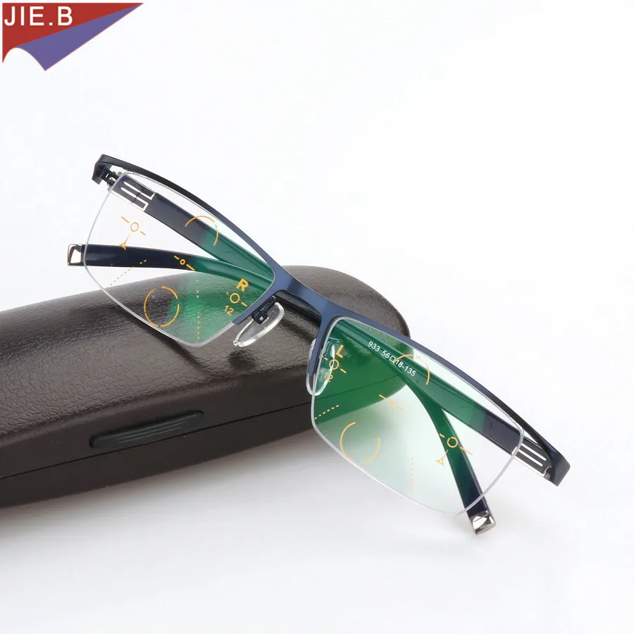Титановый сплав смарт зум асимптотически прогрессивные очки для чтения половина обод коммерческий Пресбиопия дальнозоркость многофокальные очки