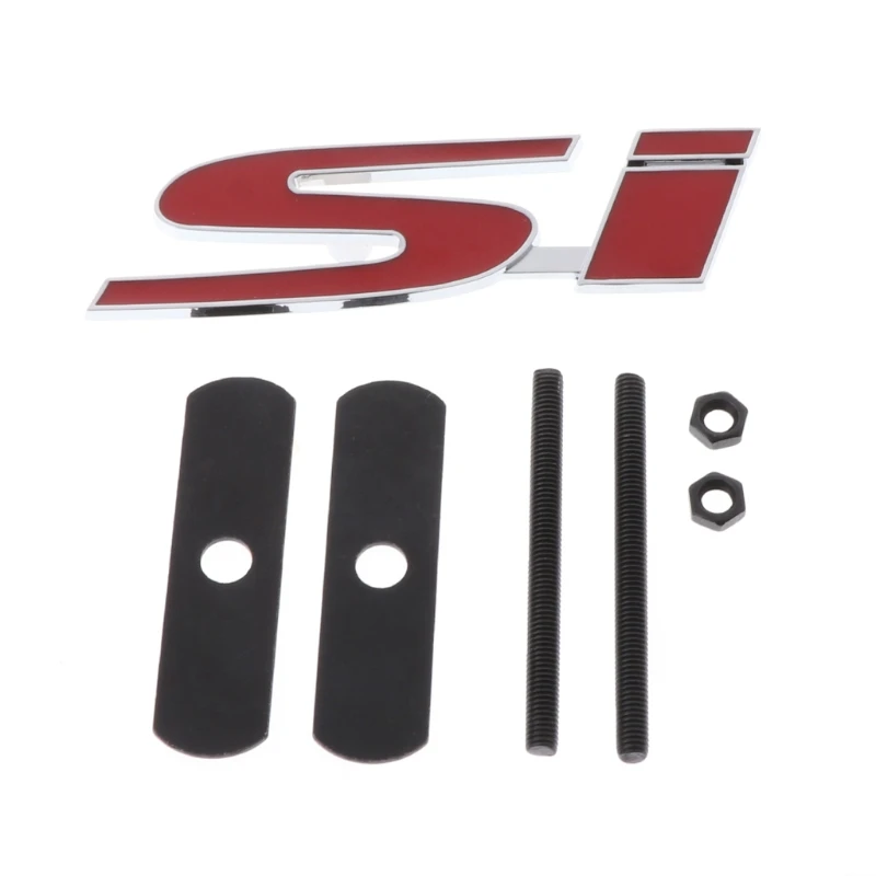 3D Red Zinc Alloy SI Car Styling Sticker Badge Front Grille Emblem For Honda Civic Accord