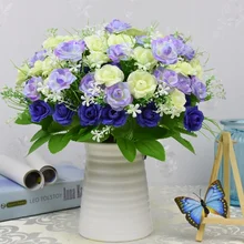 Urijk 1 букет 15 искусственные бутоны Шелковый цветок осень розы поддельные Листья Свадебный декор дома Рождество орнамент