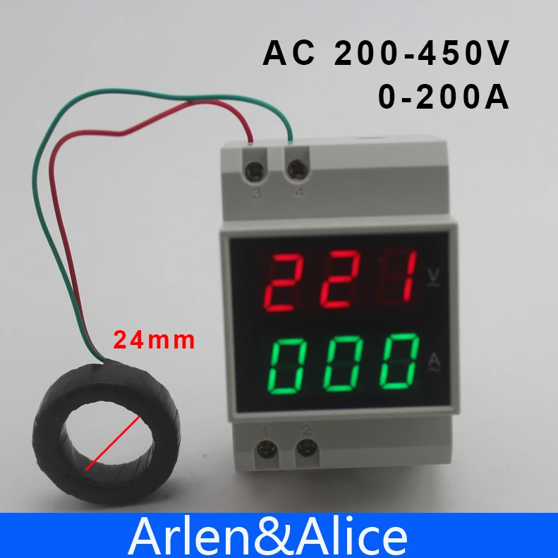 

Din rail LED AC 200-450V 0-200A display Voltage and current meter with extra CT Current Transformers voltmeter ammeter range