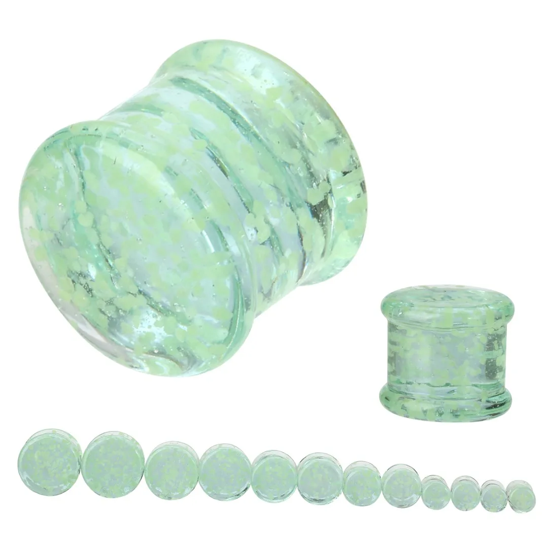 2 Pcs Luminous Tunnel Ear Plugs Expander Glass Green Earring Ear Gauges Plugs Stretching Shellhard Trendy Body Piercing Jewelry