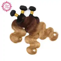 Ombre ผมสีบลอนด์ 1B/4/27 Remy บราซิลมนุษย์ขยายสานผมสีดำเข้มราก 3 PCs match ปิดด้านหน้า Slove