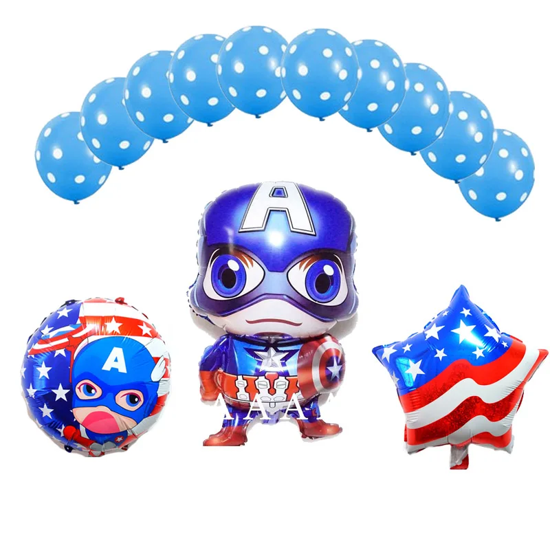 

13pcs Captain America foil balloons set include new style 18inch round Captain and America flag helium balloons latex globos
