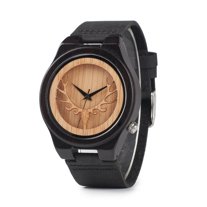 BOBO BIRD LB18 Antique Quartz Wooden Watches with Deer Head Japan Movement Leather Band Men Watch in Case Drop Shipping