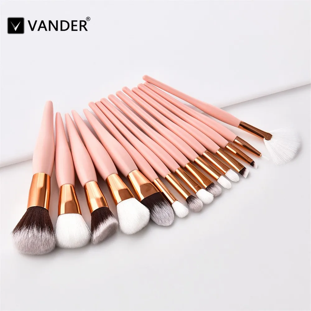Pincéis de Maquiagem Pincel de Base de Maquiagem Vander Pcs Profissional Definida Cosméticos Blending Foundation pó Rosa Make up Brush 8 – 12 15