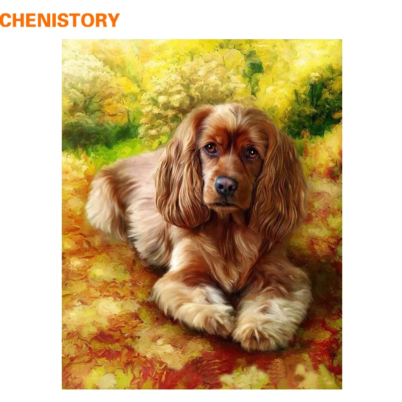 

CHENISTORY Frameless DIY Painting By Numbers Dog Animals Calligraphy Painting Modern Wall Art Picture Coloring By Numbers 40x50