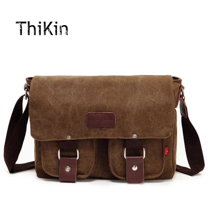 Augur Army Style Canvas Men Messenger Bag Women Portable Shoulder Bag