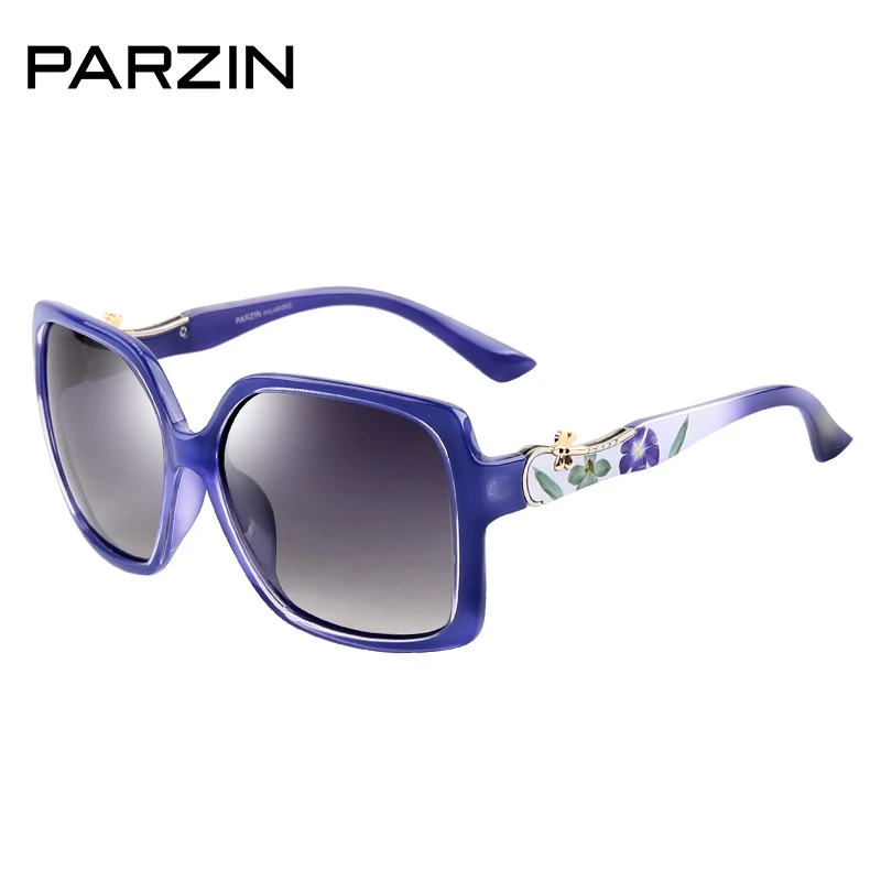 PARZIN Luxury Elegant Printing Frame Sunglasses For Women Square Big Frame Polarized Pattern Sun Glasses For Driver - Цвет линз: Blue Frame