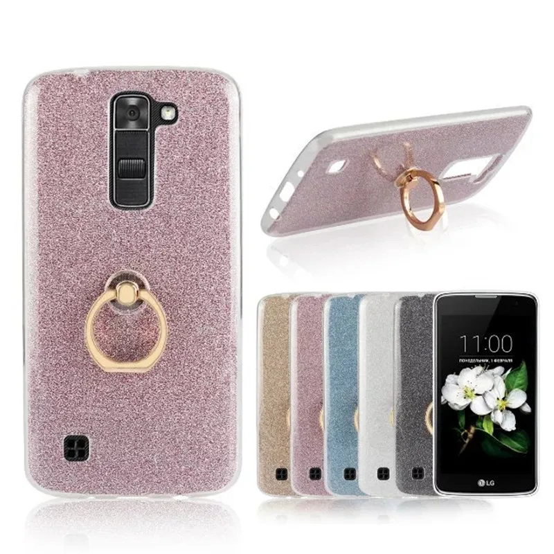 

Phone Case For LG K7 K8 K10 2017 Glitter Bling Case Finger Ring Holder TPU Back Cover Capa For LG K 10 2017 5.3 inch cases