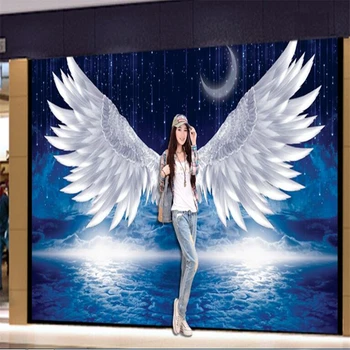 

beibehang HD 3d wallpaper beautiful night sky moon meteor angel wings mural wallpaper home decoration background wall painting