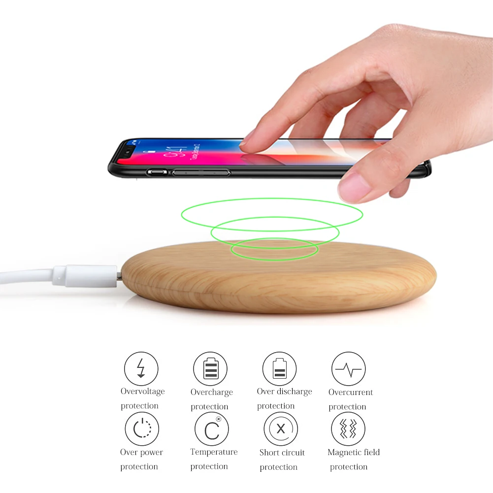 Wood Qi Wireless Charger For iPhone X 8 Plus Desktop Fast Wireless