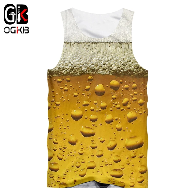 

OGKB Male Tank Tops Hot Gyms 3D Tank Tops Printing Fresh Beer Streetwear 5XL Costuming Men Summer Sleeveless Shirt Wholesale