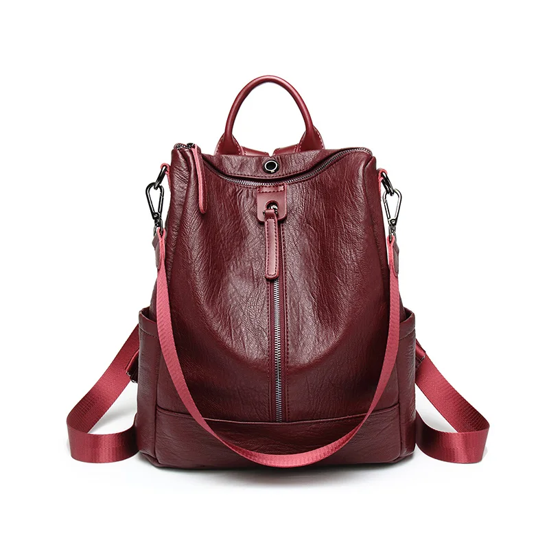 Single Zipper Red Женский рюкзак mochila feminina, повседневный многофункциональный женский кожаный рюкзак, женская сумка через плечо, сумка для путешествий - Цвет: Single Zipper Red