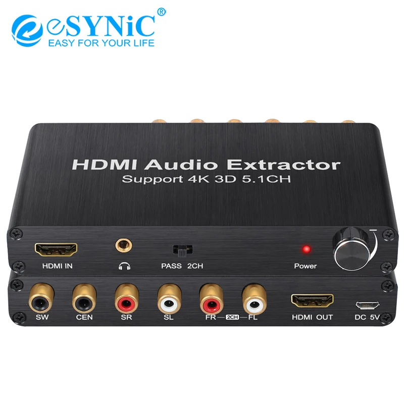 

4K HDMI Audio Extractor HDMI to HDMI + SPDIF + 5.1CH RCA + 3.5mm headphone stereo for Blu-ray DVD Player PS3 PS4 DAC Converter