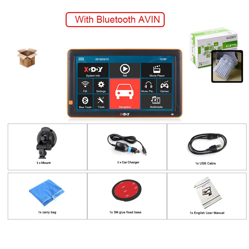 GPS BT AVIN XGODY 9 ''Автомобильный gps навигатор Bluetooth AVIN 256 Мб 8 Гб Камера заднего вида Navitel Карта Европы Sat Nav Автомобильный навигатор gps - Размер экрана, дюймов: GPS BT AVIN