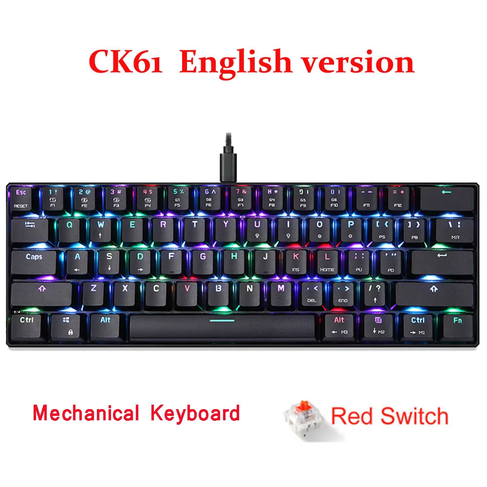 English Red CK61 MOTOSPEED CK104 CK61 русская английская механическая клавиатура RGB подсветка анти-ореолы игровая клавиатура для Teclado игровой компьютер - Цвет: English Red CK61