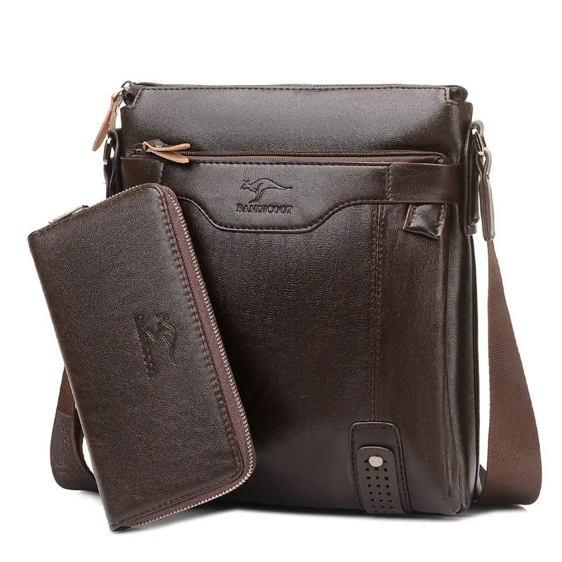 Мужская сумка через плечо, кожаная мужская сумка в винтажном стиле, повседневная мужская сумка-мессенджер, мужская сумка через плечо - Цвет: Coffee With Wallet