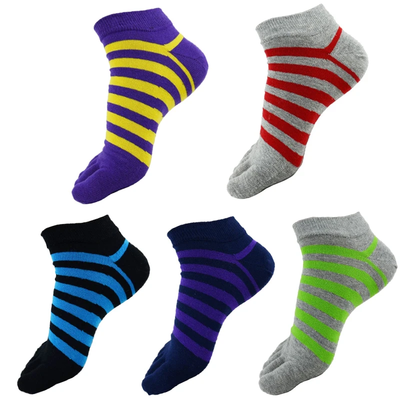 Image 6Pair New Elegant Striped Men Toe Socks Male Casual Colorful Five Finger Socks Men Fashion Brand Short Cotton Ankle Socks Boat