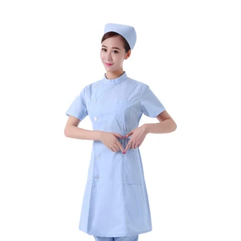 

Women's Lab Coat Short Sleeve Side Opening Stand Collar Lab Coat